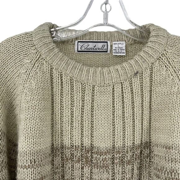 Vintage 90s Sweater Brown Ombre Stripe Womens Size Large Crew Neck Cartwell Top - Picture 4 of 6